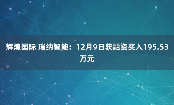 辉煌国际 瑞纳智能：12月9日获融资买入195.53万元